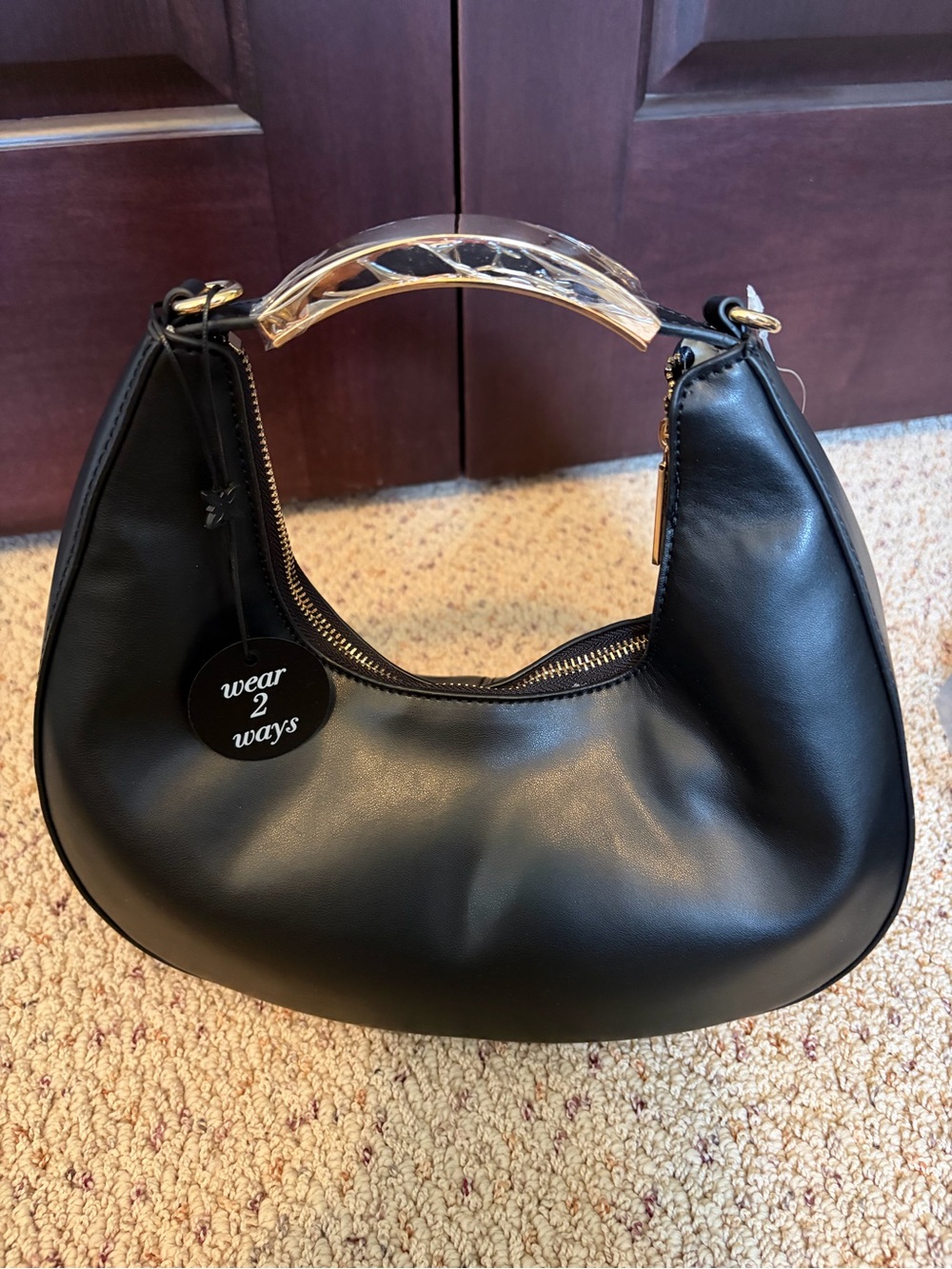 BCBGeneration Black Shoulder Bag with Gold Accent Handle